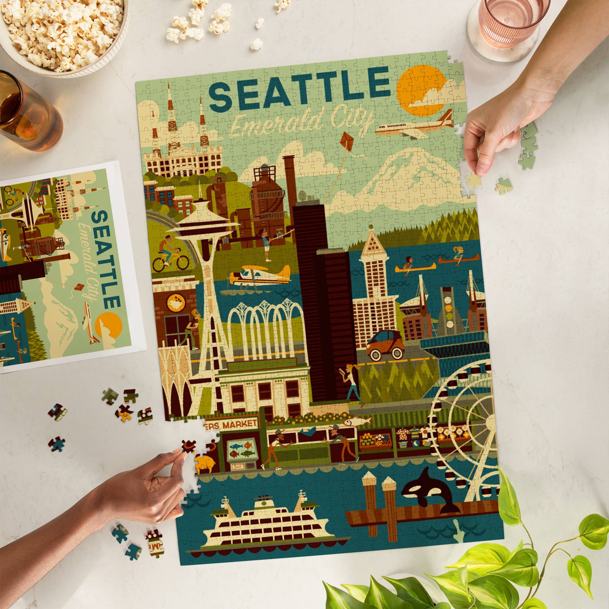 Geometric Seattle Emerald City 1000 Piece Puzzle - Image 2