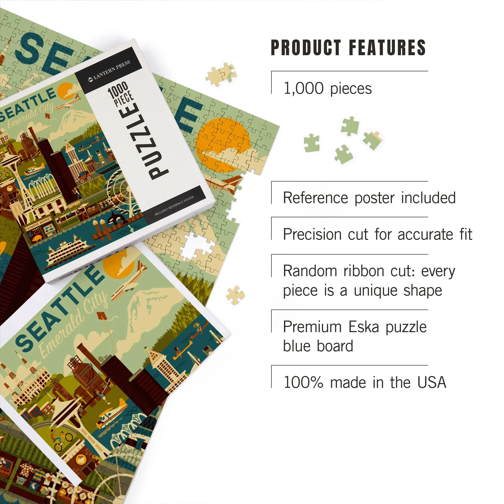 Geometric Seattle Emerald City 1000 Piece Puzzle - Image 3