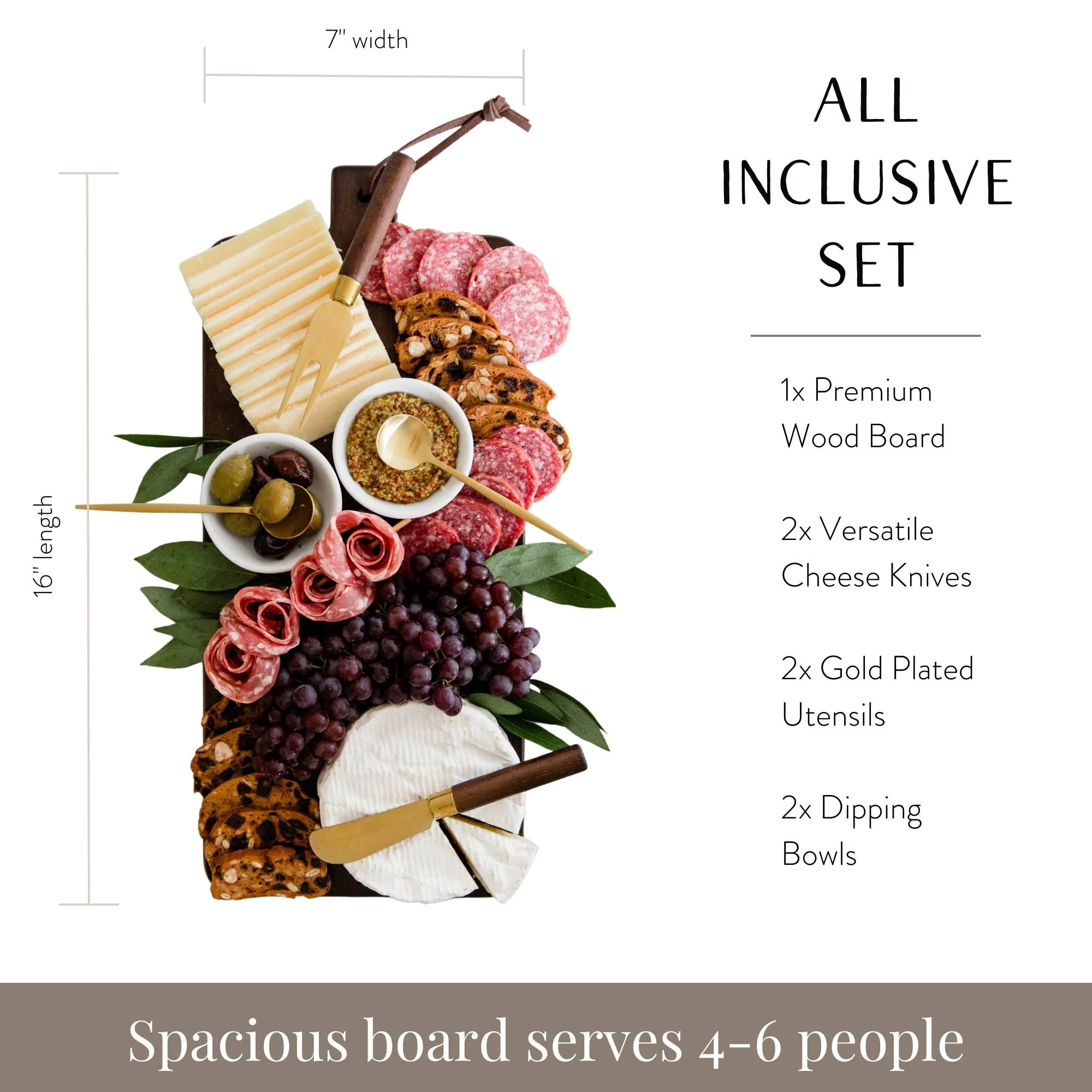 7 Piece Charcuterie Board Gift Set, Brown - Image 3