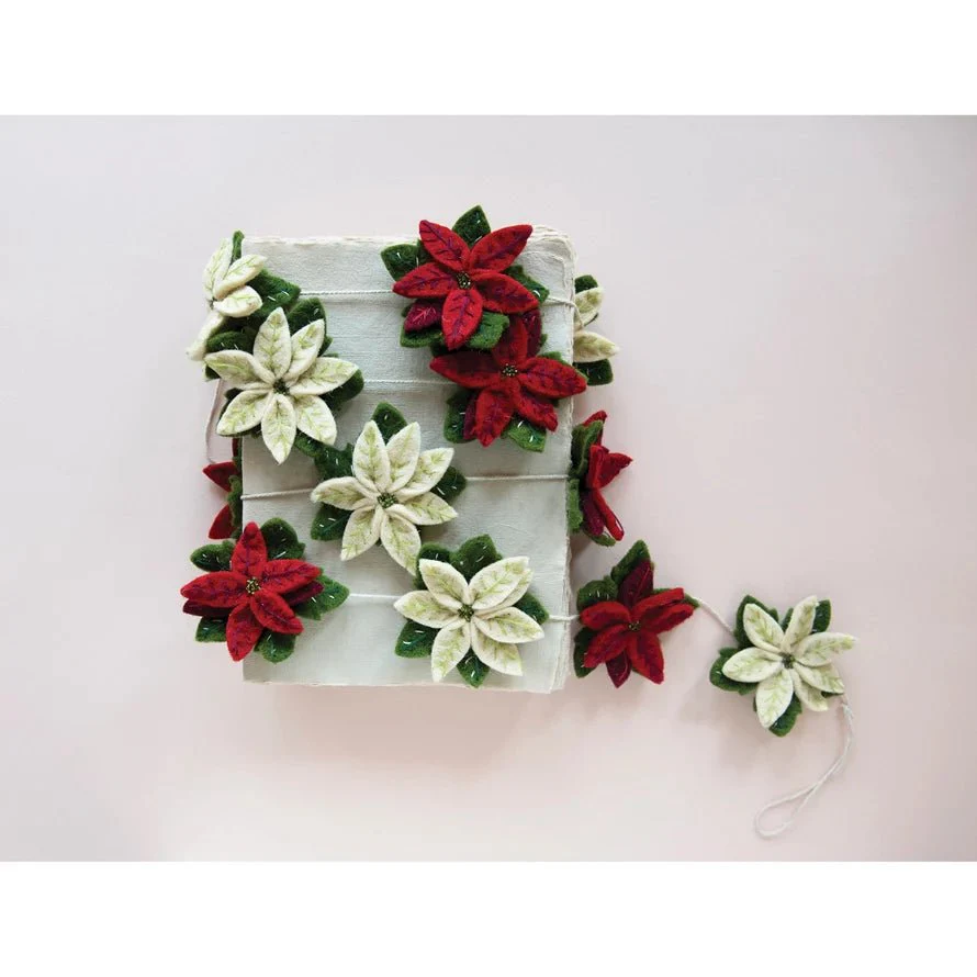 72" Wool Felt Poinsettia Garland - Image 2