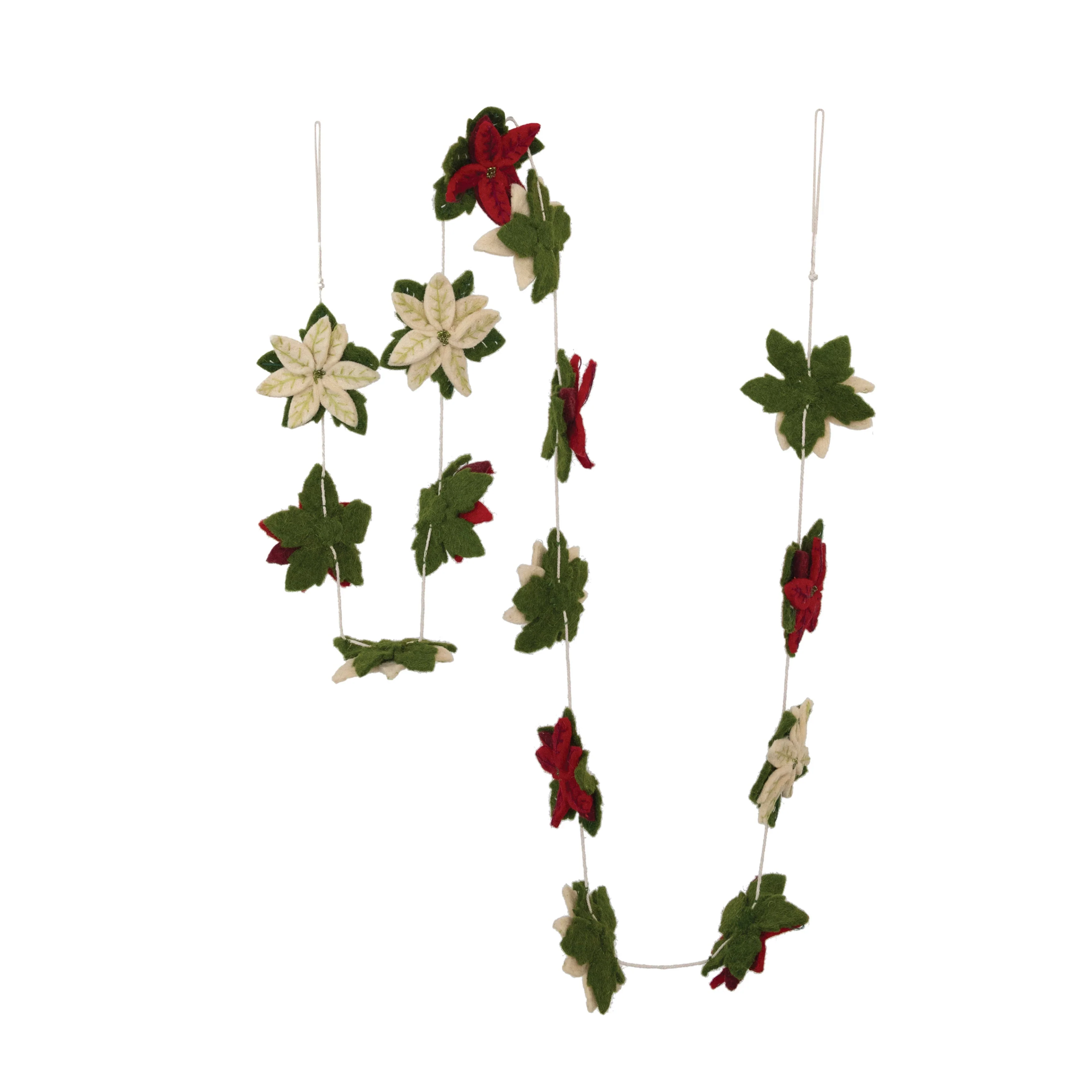 72" Wool Felt Poinsettia Garland - Image 3