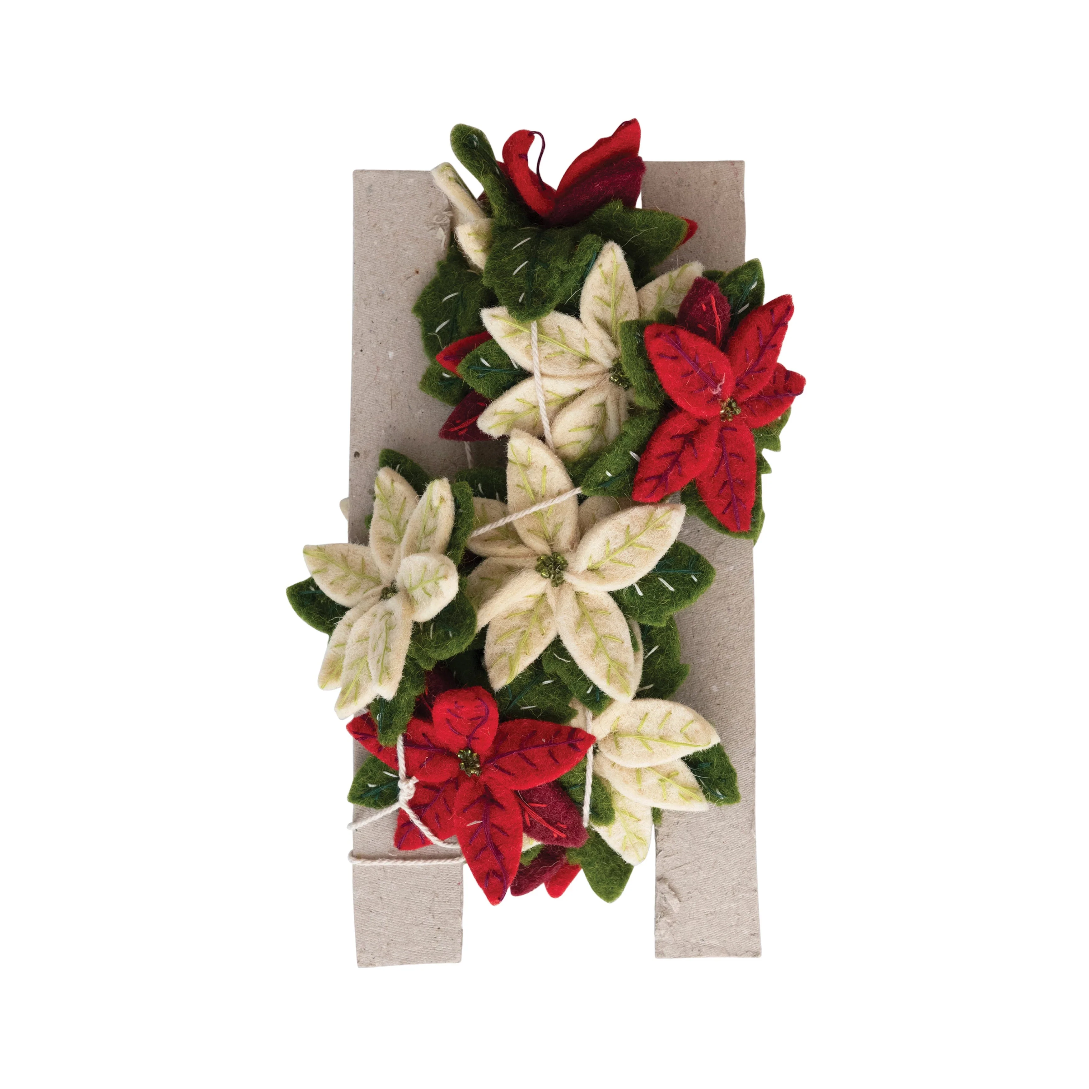 72" Wool Felt Poinsettia Garland - Image 4