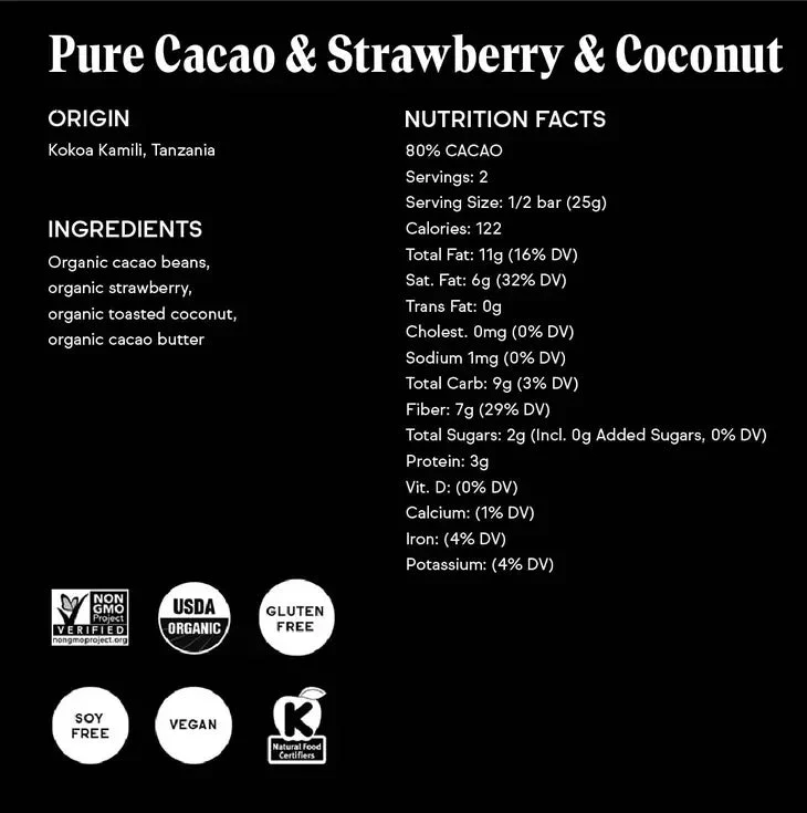 Pure Cacao & Strawberry & Coconut Chocolate Bar - Image 3