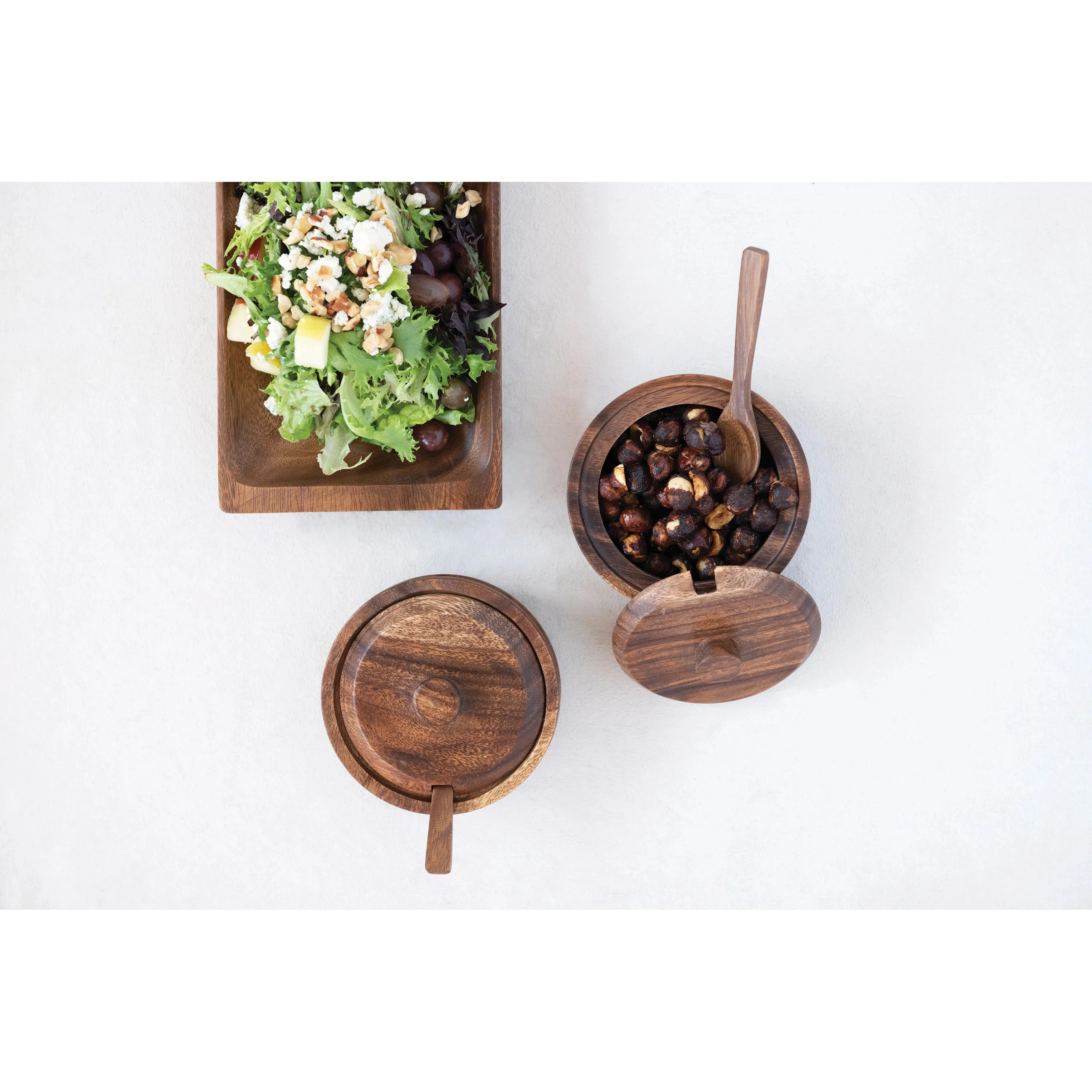 Acacia Wood Lidded Bowl with Spoon - Image 2