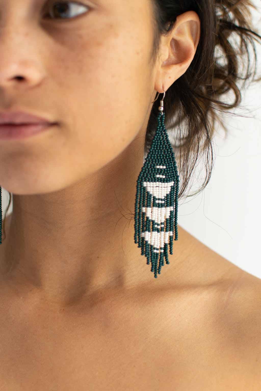 Beaded Fringe Earrings: Jade - Image 2