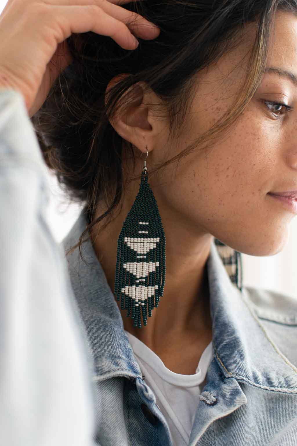 Beaded Fringe Earrings: Jade - Image 5