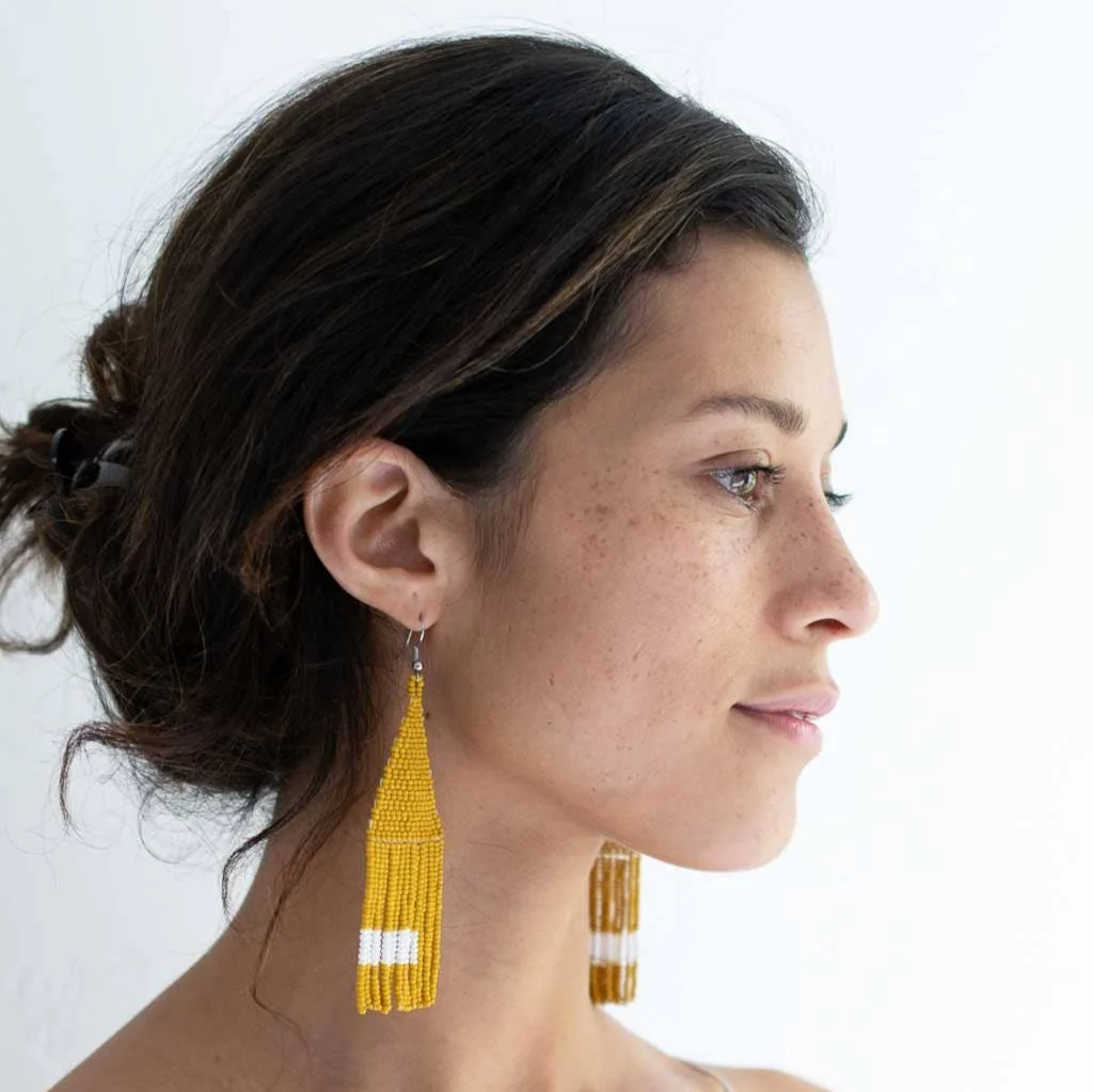 Beaded Fringe Earrings: Mostaza - Image 2