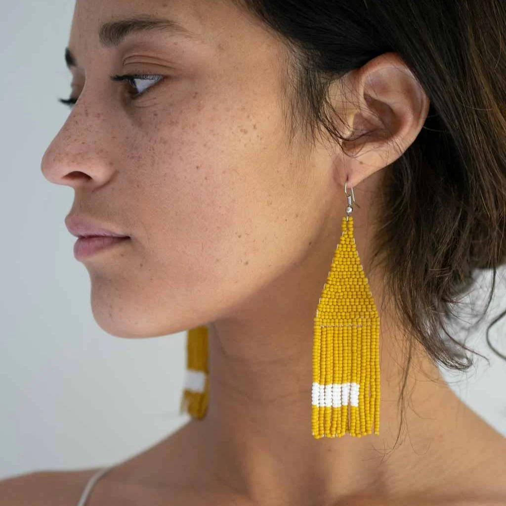 Beaded Fringe Earrings: Mostaza - Image 5