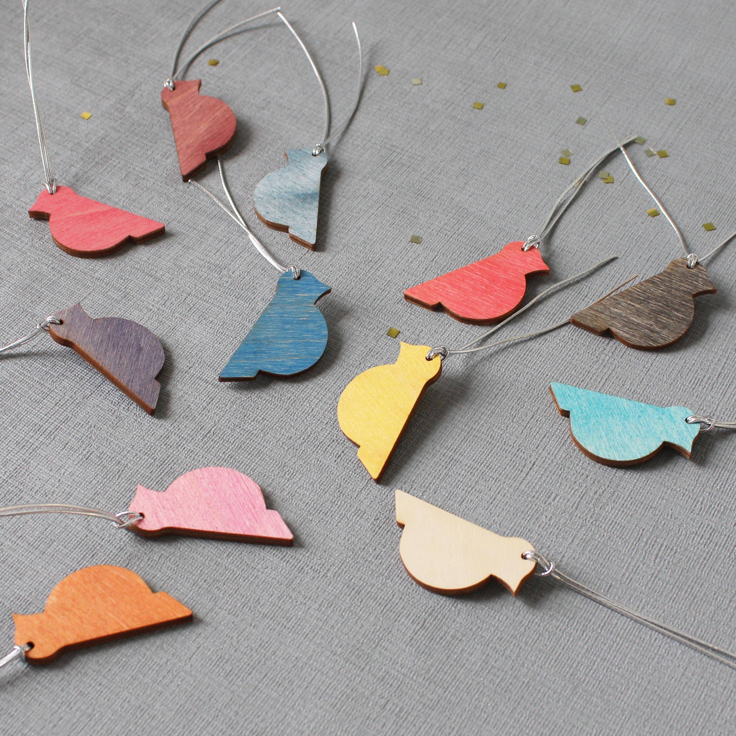 Colored Bird Decorations, Set Of 12