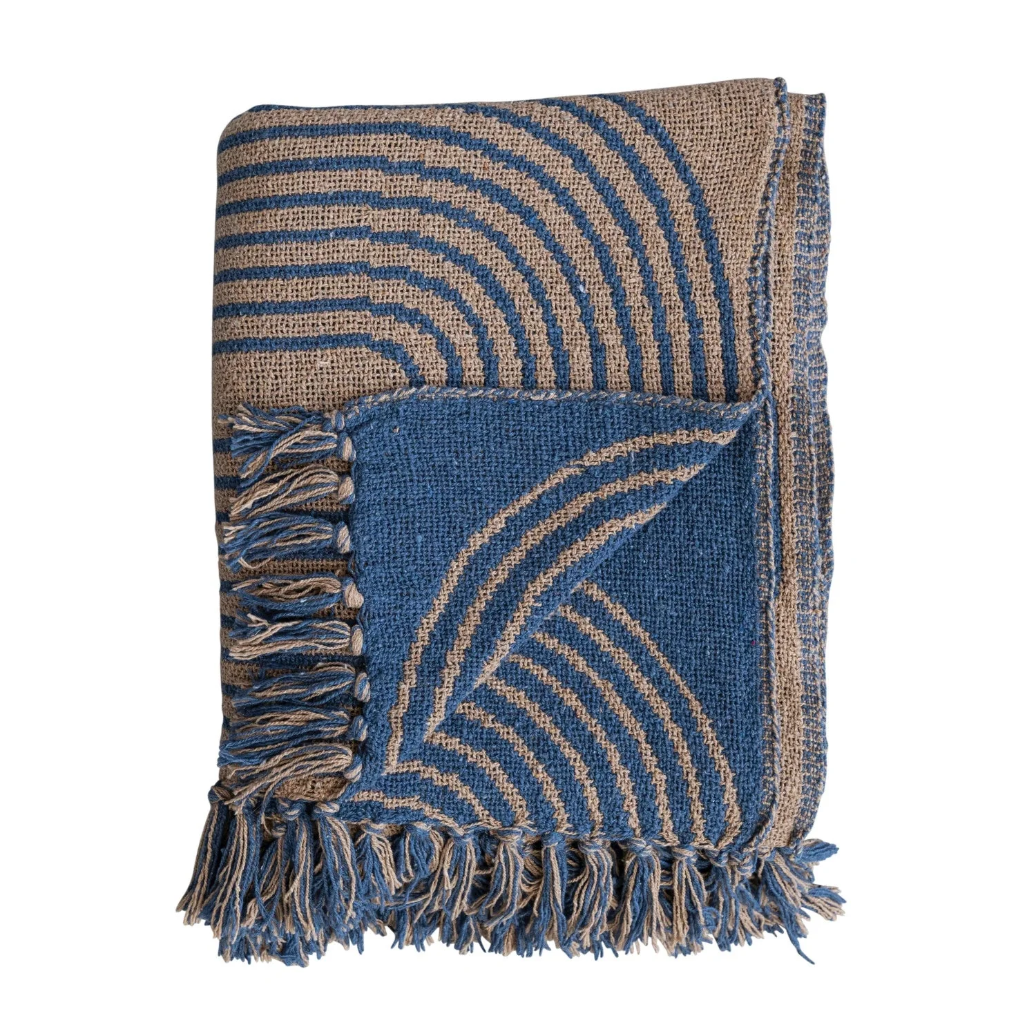 Blue And Tan Recycled Cotton Throw - Image 2