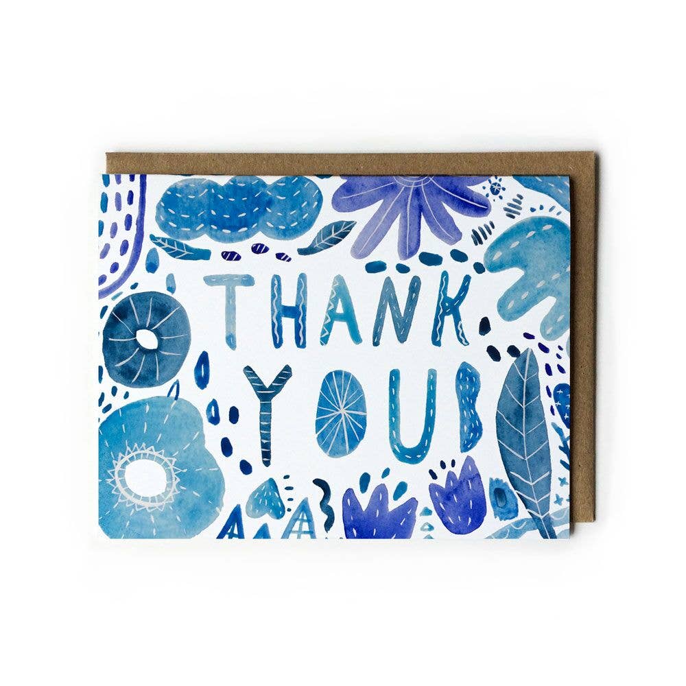 Blue Watercolor Thank You Card