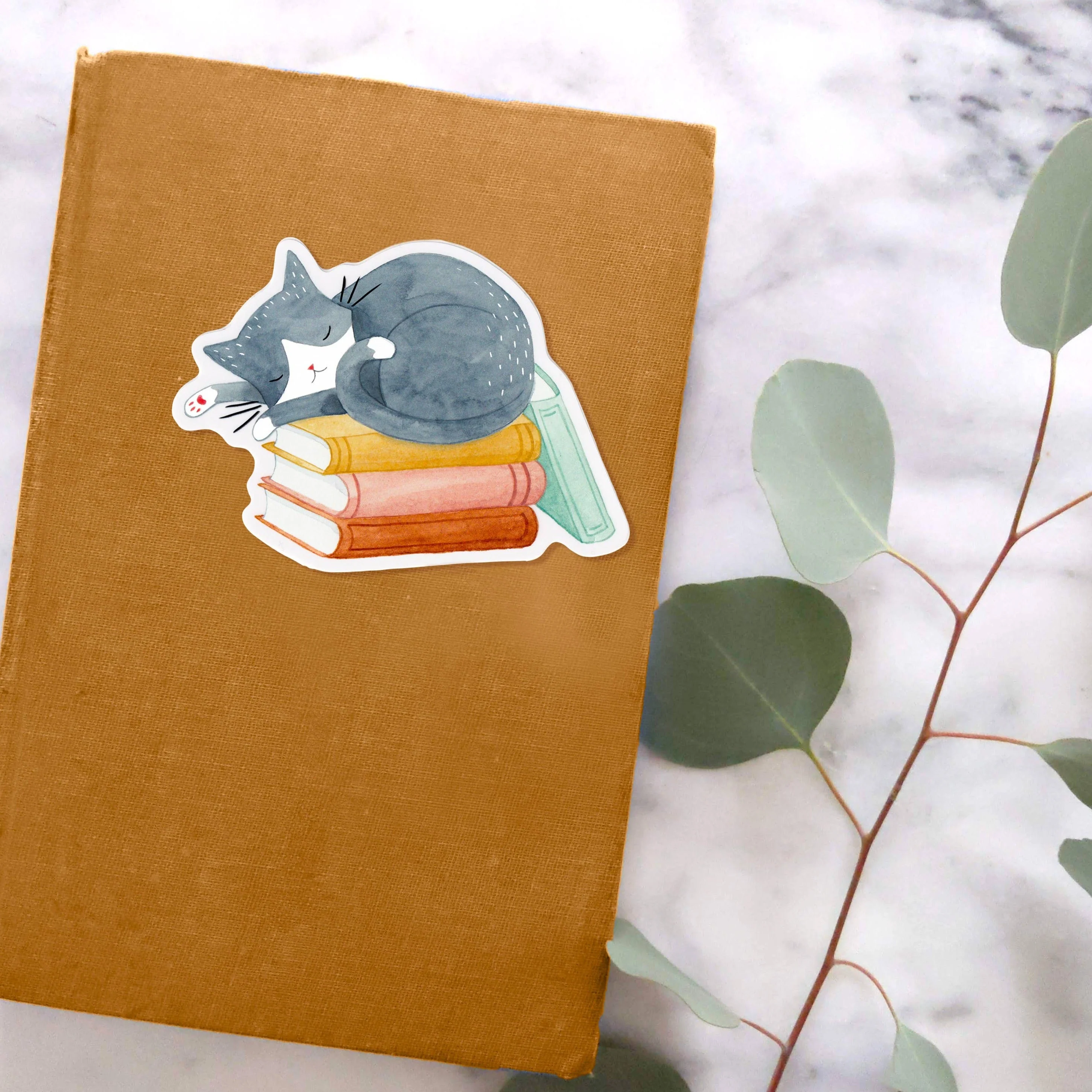 Cat and Books Sticker - Image 3