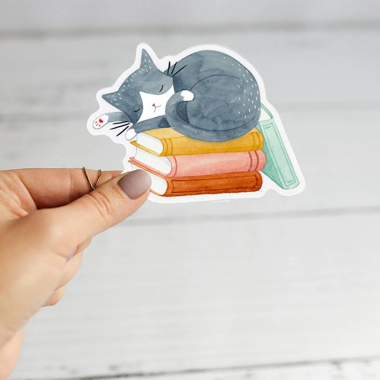 Cat and Books Sticker - Image 4