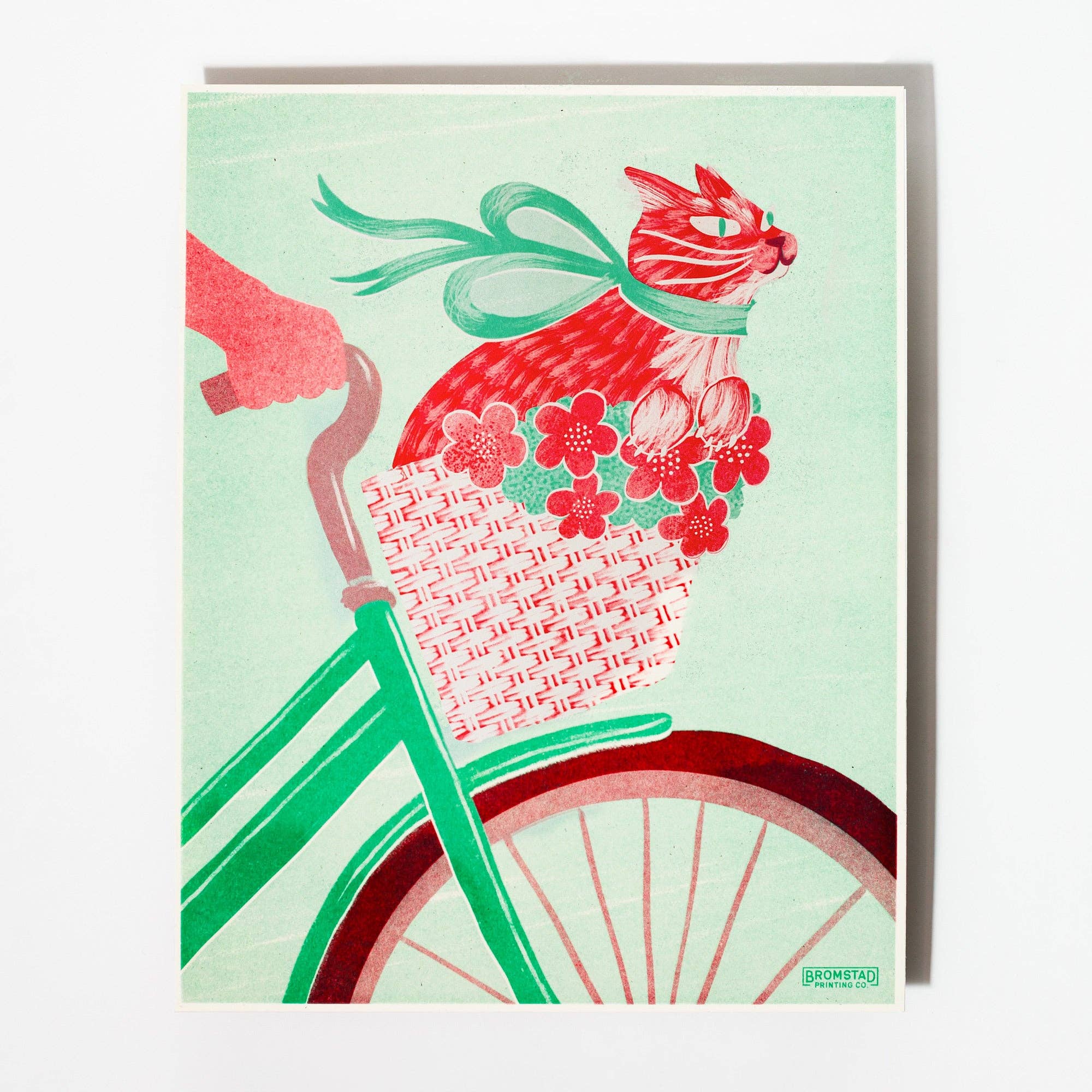 Cat in a Bike Basket Risograph Art Print - Image 2