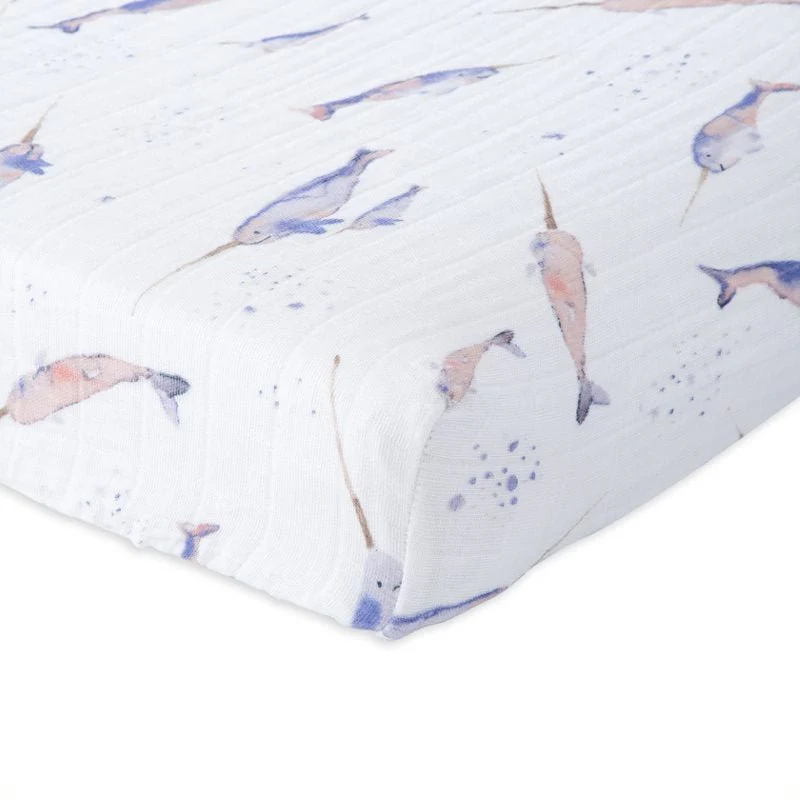 Cotton Muslin Changing Pad Cover: Narwhal - Image 2