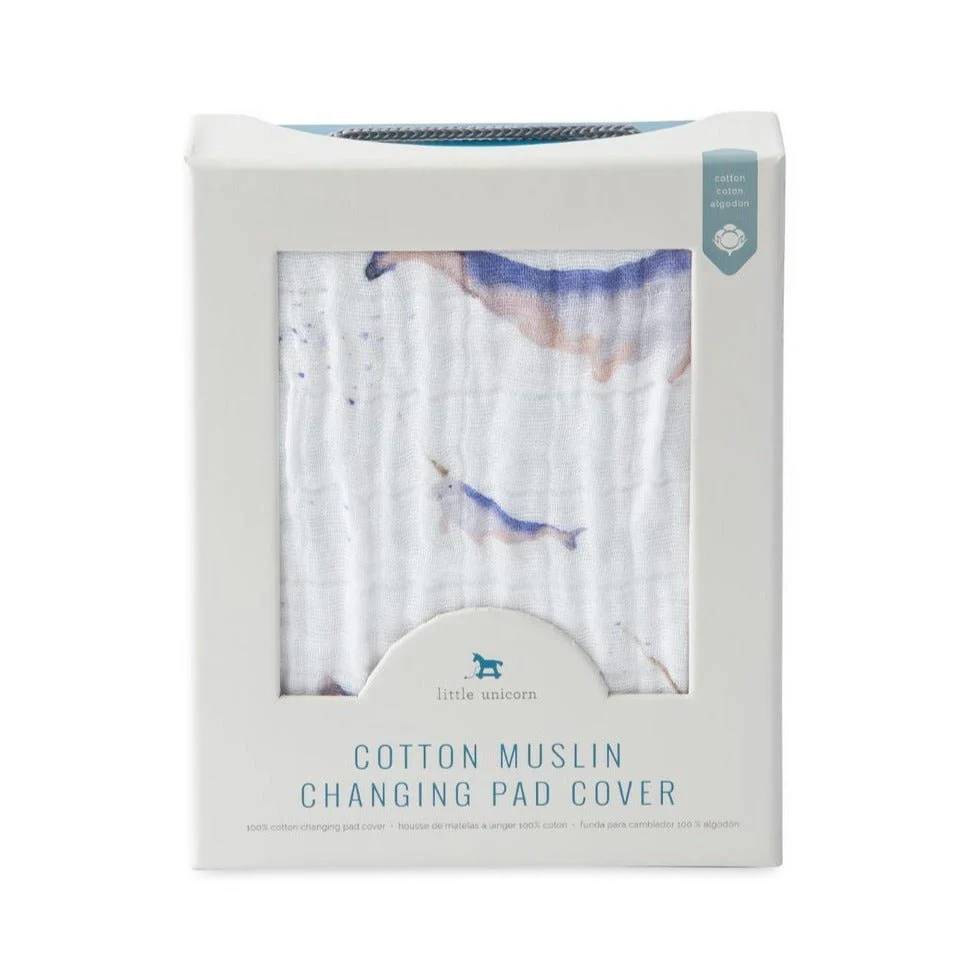 Cotton Muslin Changing Pad Cover: Narwhal - Image 3