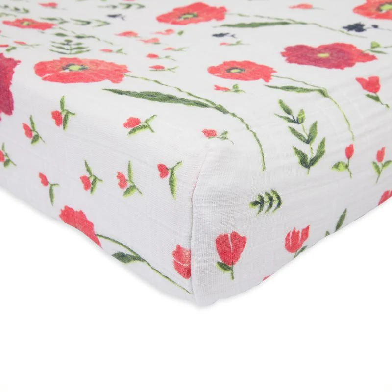 Cotton Muslin Changing Pad Cover: Summer Poppy - Image 2