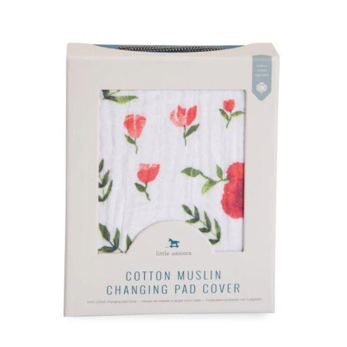 Cotton Muslin Changing Pad Cover: Summer Poppy - Image 3