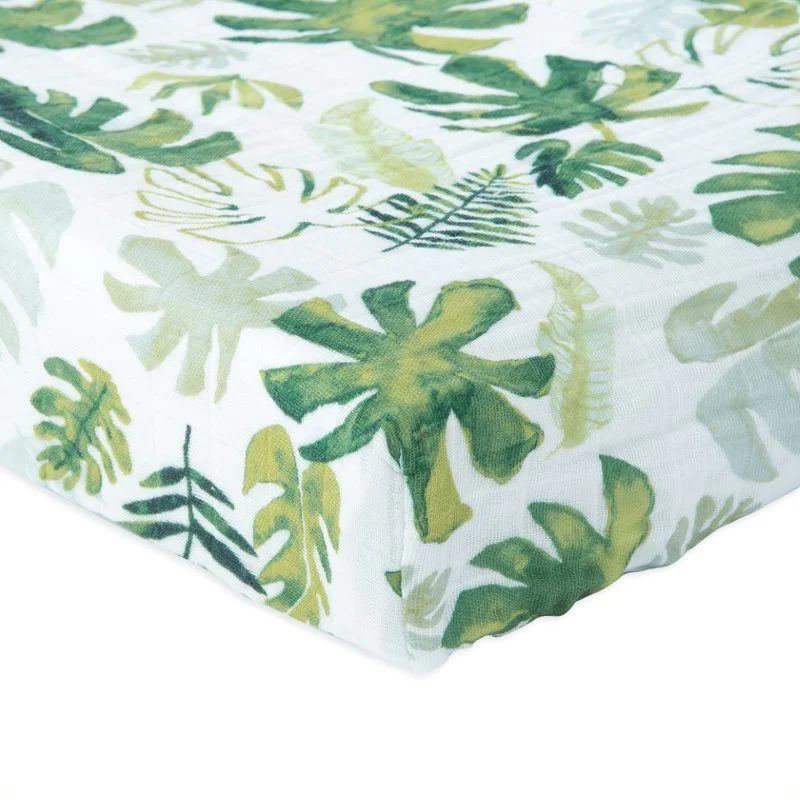 Cotton Muslin Changing Pad Cover: Tropical Leaf - Image 2