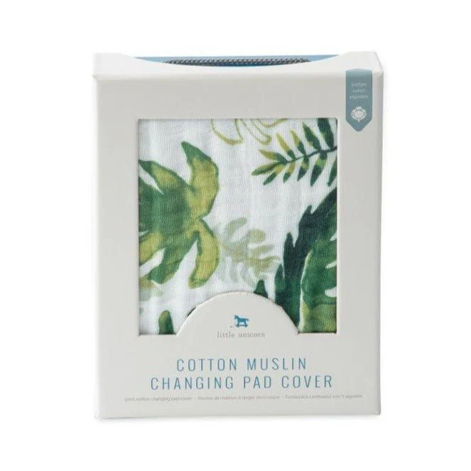 Cotton Muslin Changing Pad Cover: Tropical Leaf - Image 3