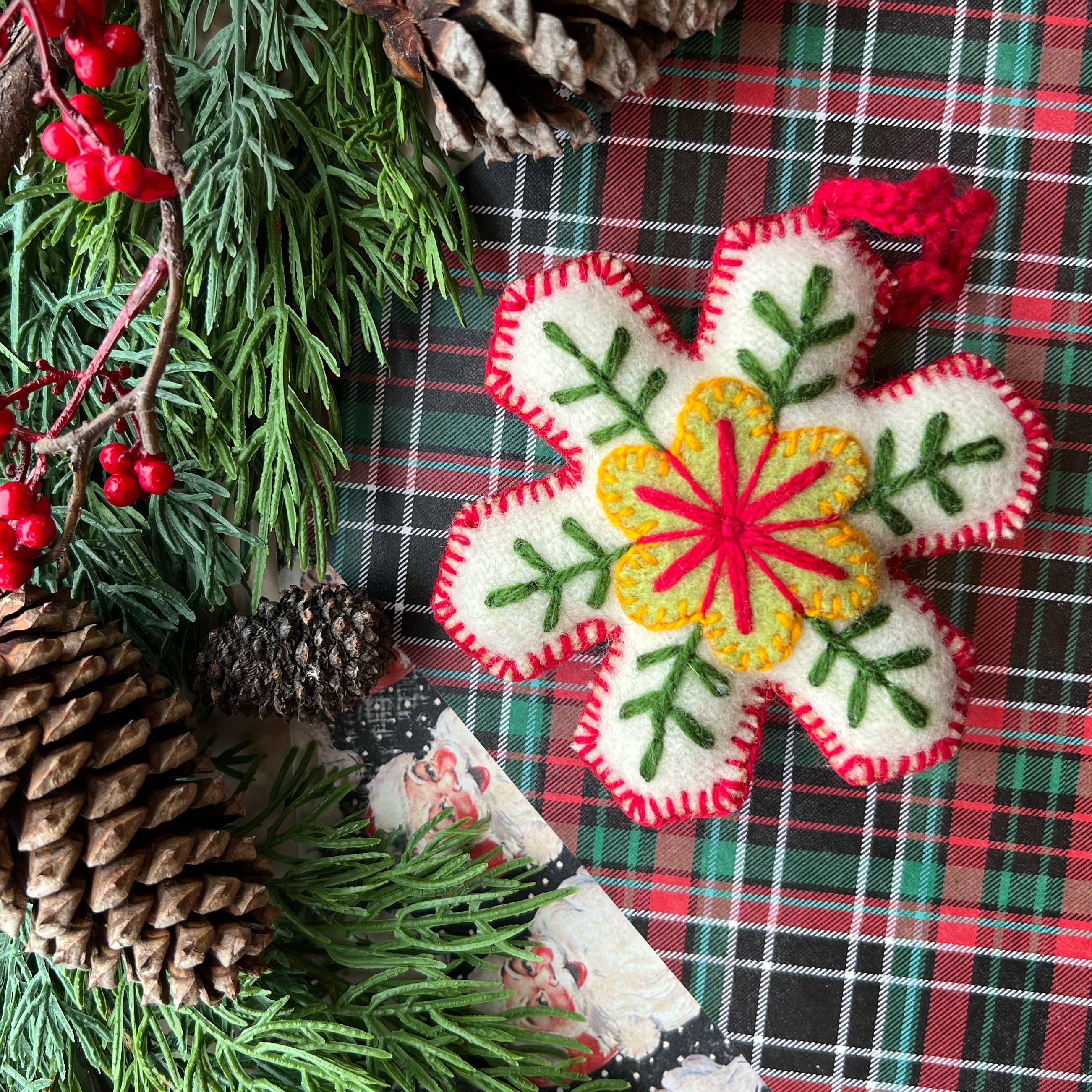 Classic Snowflake Embroidered Wool Ornament - Image 2