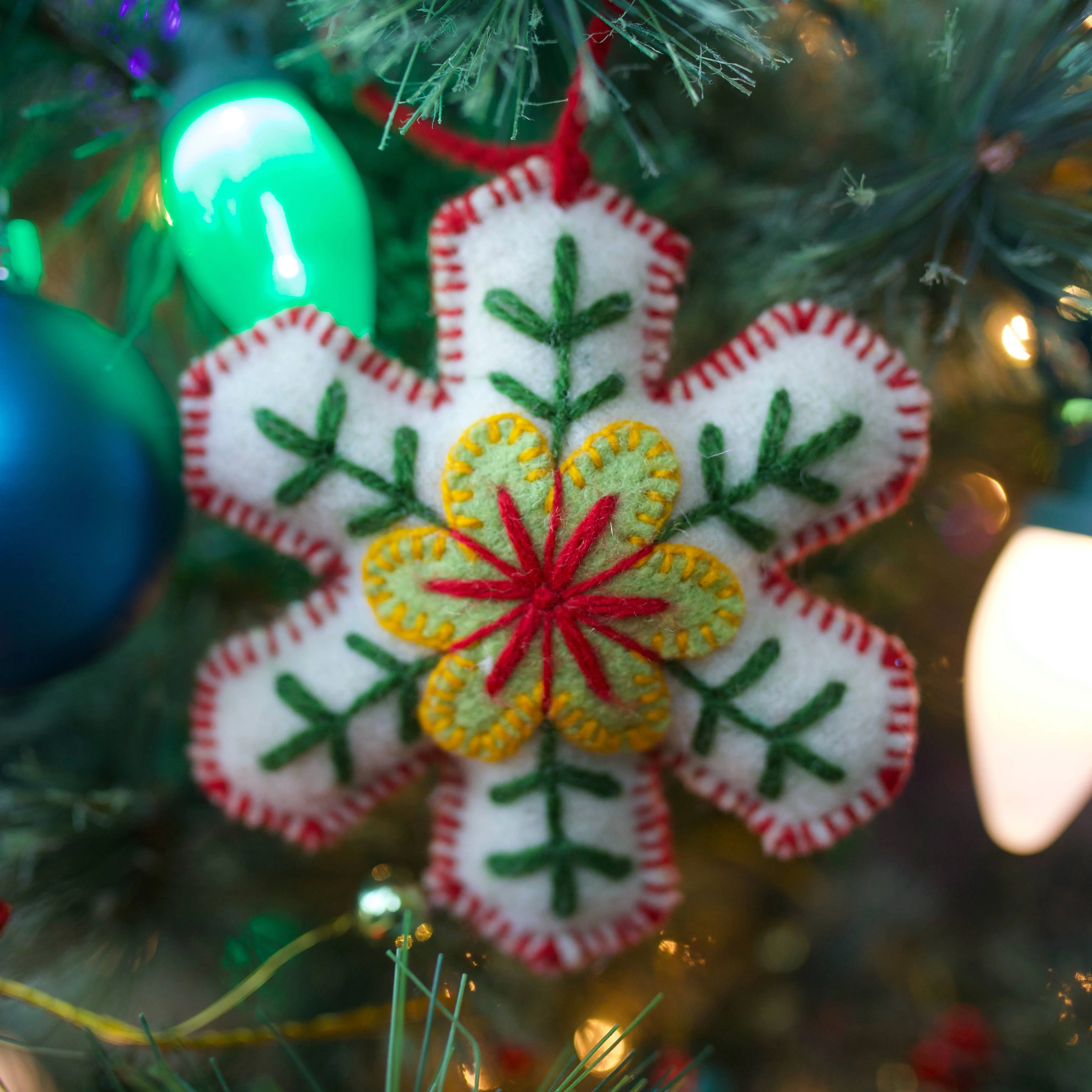 Classic Snowflake Embroidered Wool Ornament - Image 3