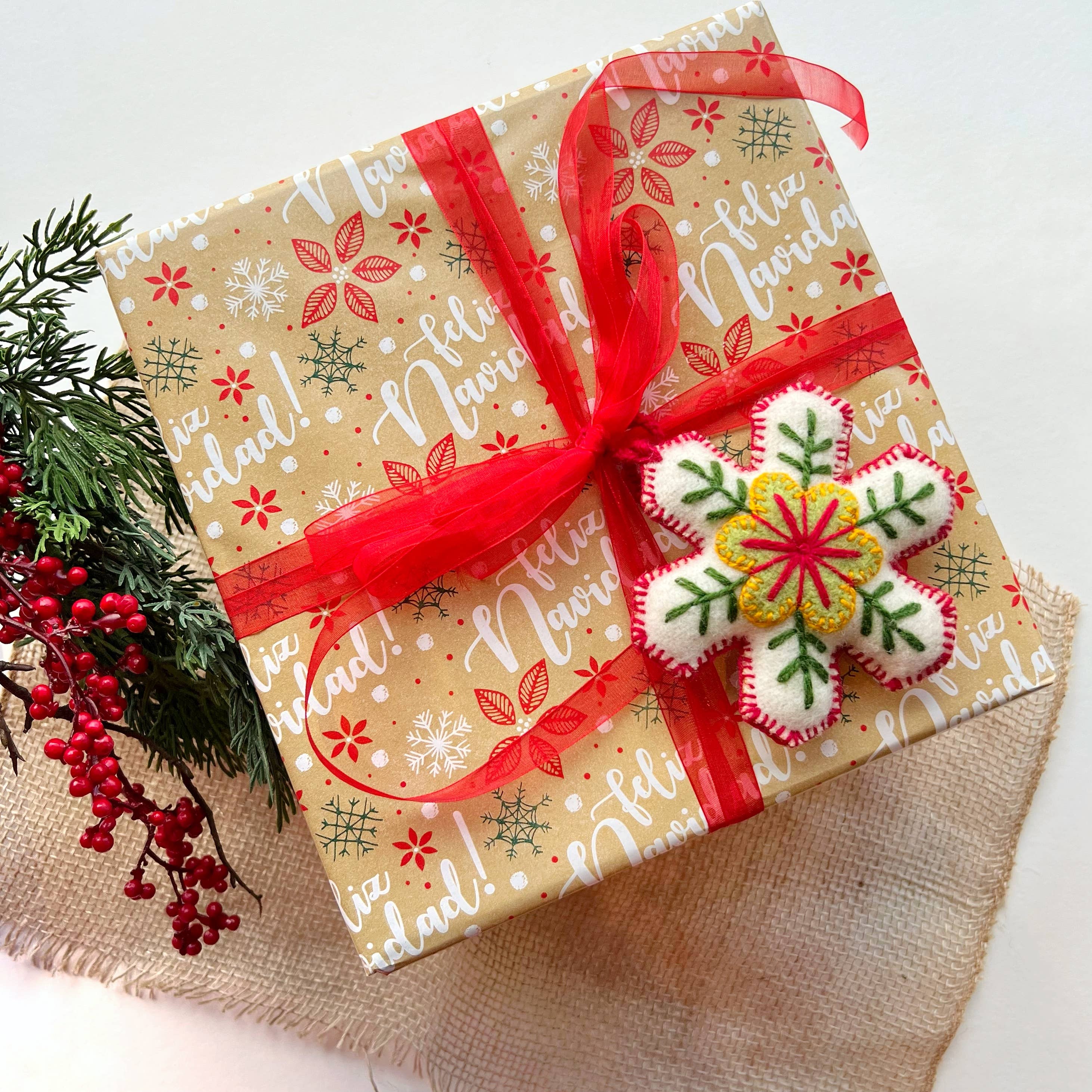 Classic Snowflake Embroidered Wool Ornament - Image 4