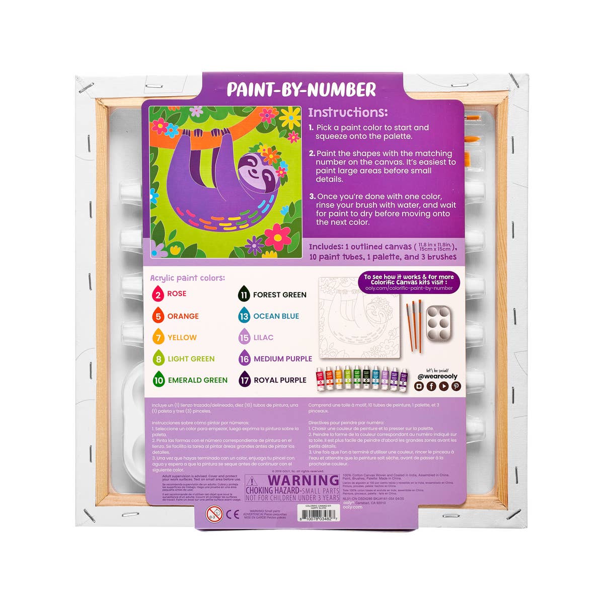 Happy Sloth Colorific Canvas Paint by Number Kit - Image 4