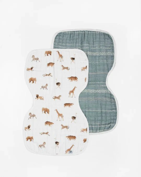 Cotton Muslin Burp Cloth 2 Pack: Animal Crackers + Stillwater Stitch - Image 2