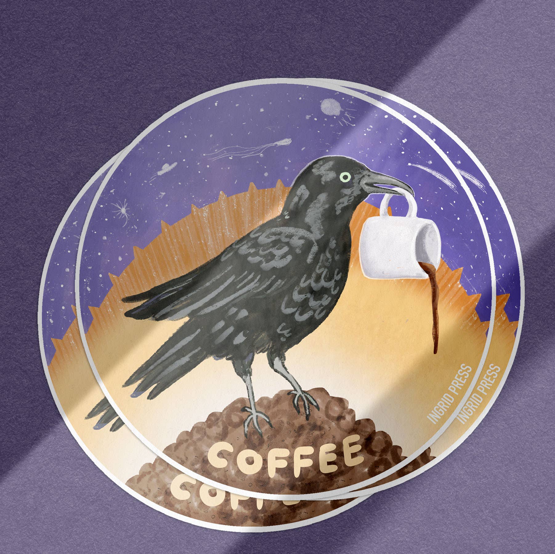 Cosmic Coffee Raven Sticker - Image 2