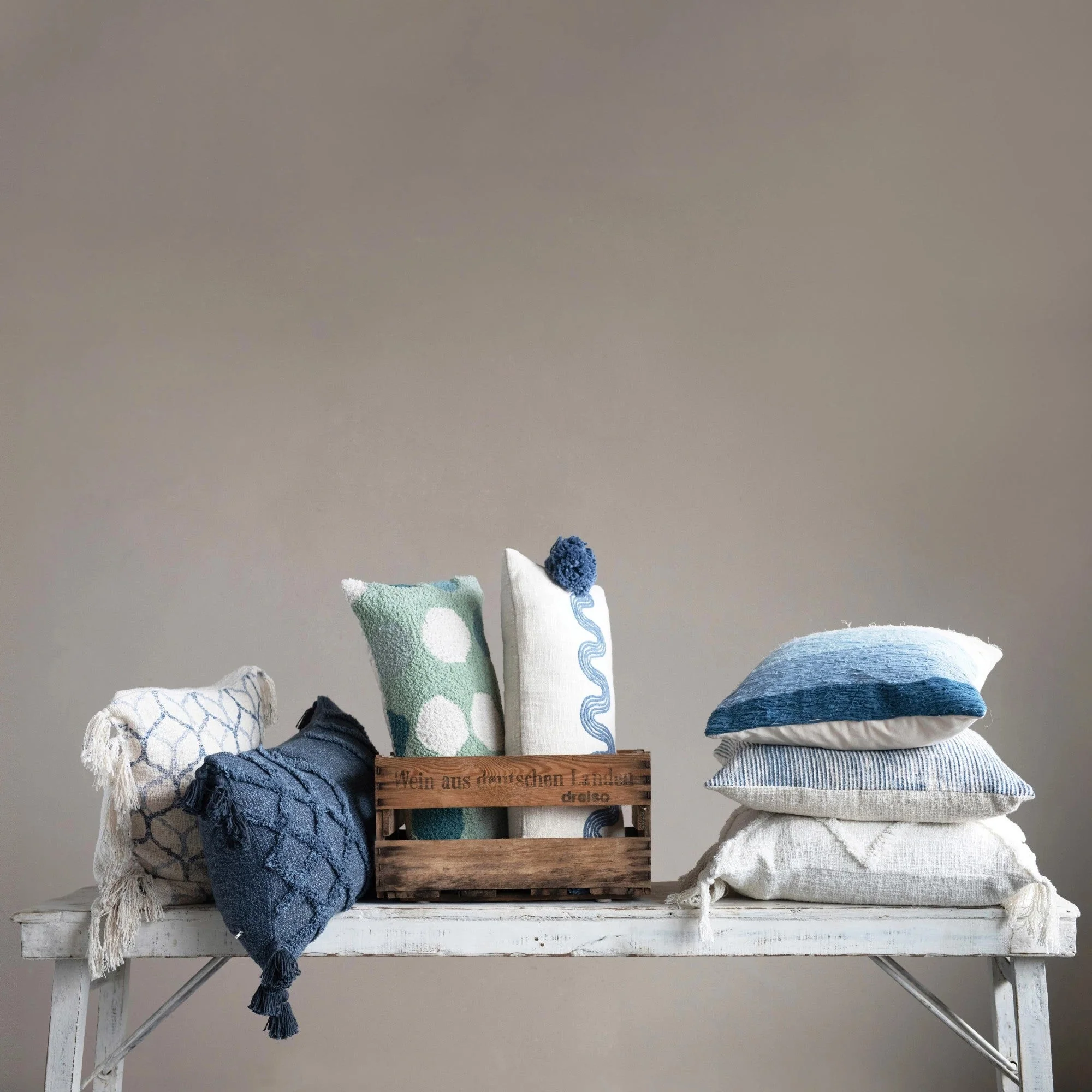Cotton Blend Pillow with Pattern and Tassels - Image 2