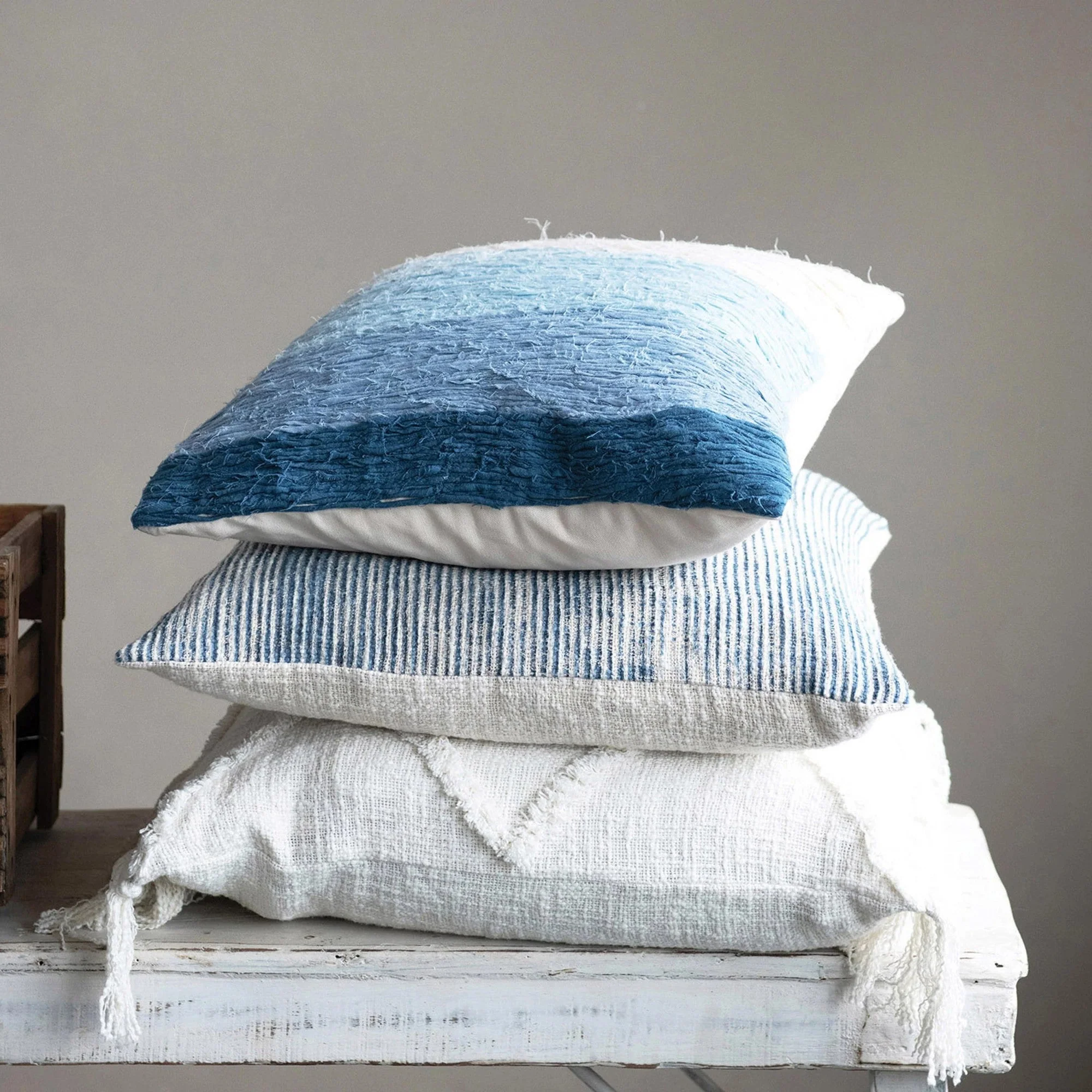 Cotton Blend Pillow with Pattern and Tassels - Image 3