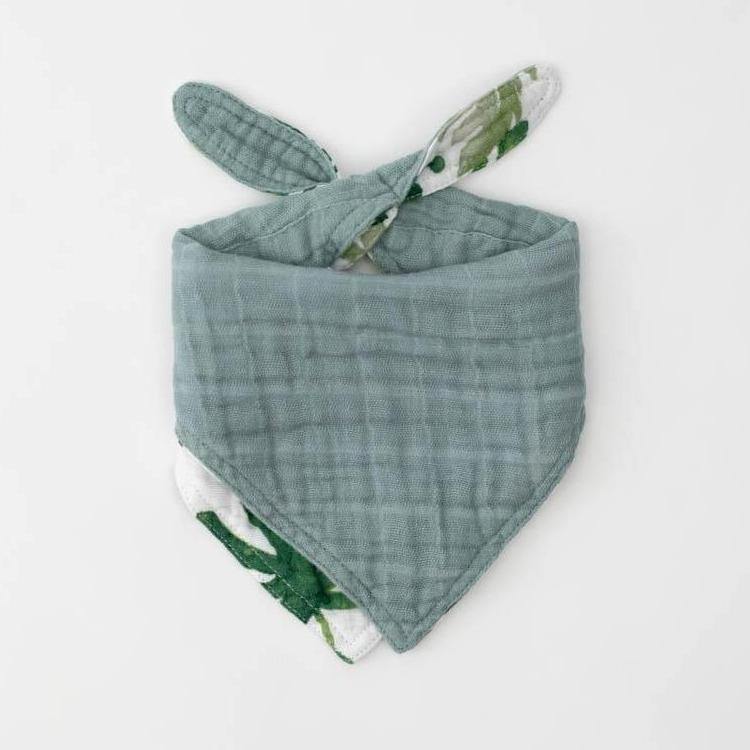 Cotton Muslin Reversible Bandana Bib: Tropical Leaf - Image 2