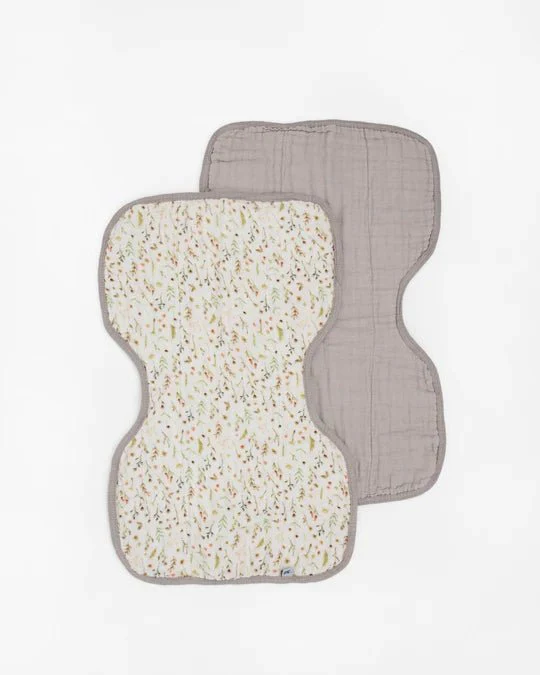 Cotton Muslin Burp Cloth 2 Pack: Floral Fields & Driftwood - Image 2