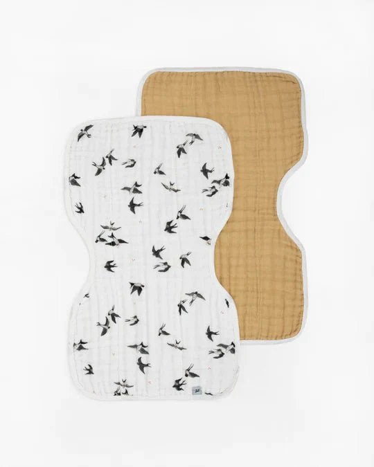 Cotton Muslin Burp Cloth 2 Pack: Swallows + Wheat - Image 2