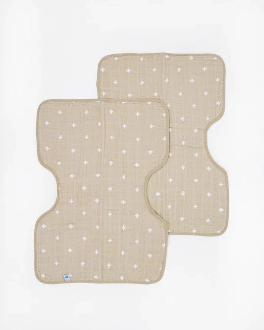 Cotton Muslin Burp Cloth 2 Pack: Taupe Cross - Image 2