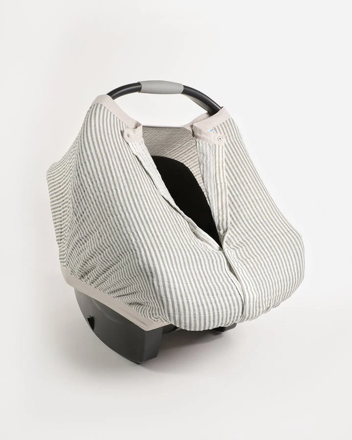 Cotton Muslin Car Seat Canopy: Grey Stripe - Image 2