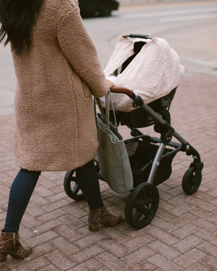 Cotton Muslin Car Seat Canopy: Taupe Cross - Image 3
