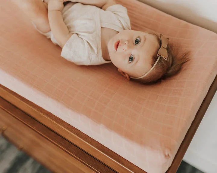 Cotton Muslin Changing Pad Cover: Rose Petal - Image 3