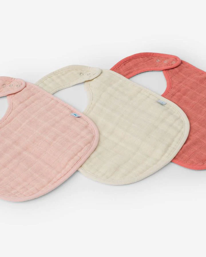Cotton Muslin Classic Bib Set of 3: Rose Petal - Image 4