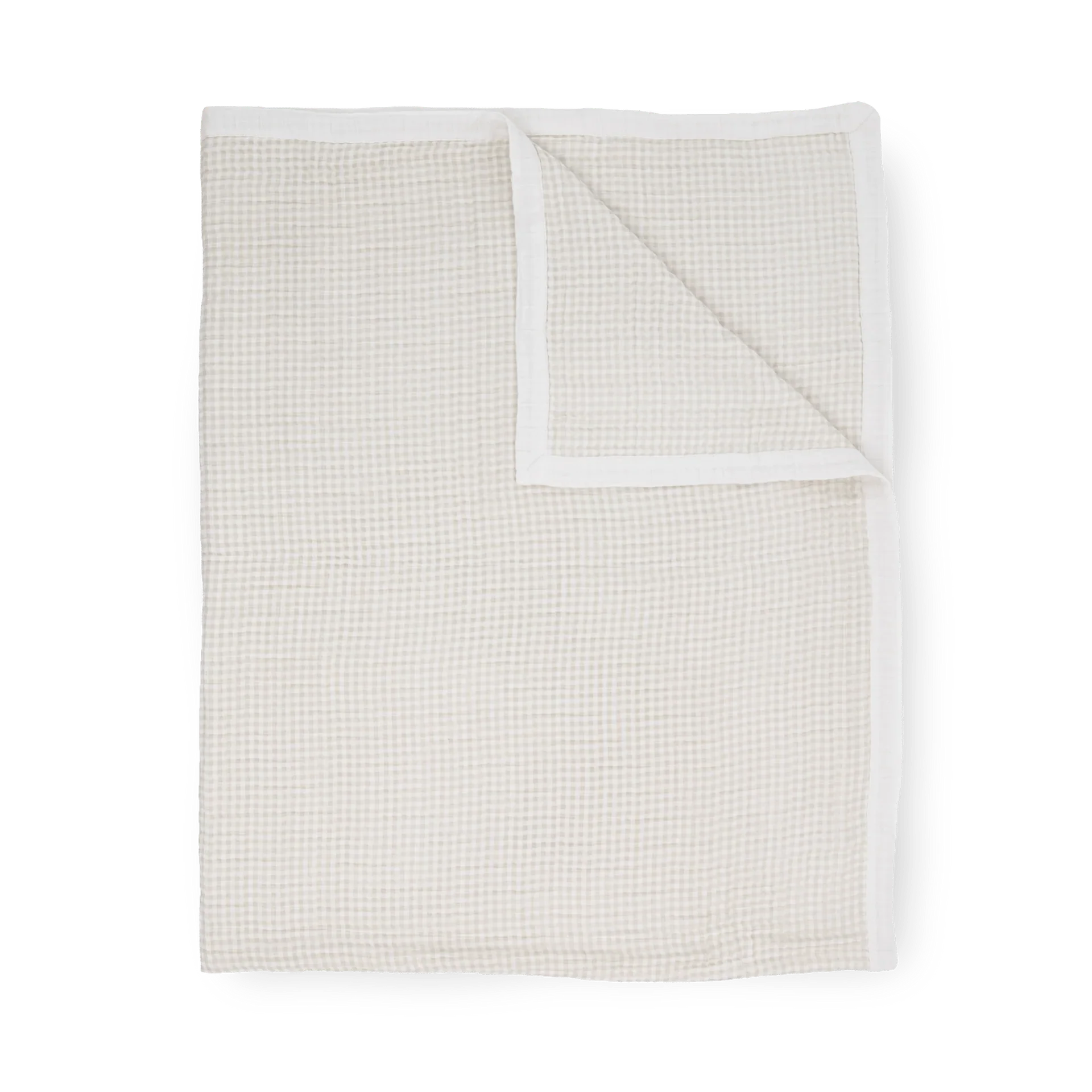 Cotton Muslin Quilted Throw: Tan Gingham - Image 2