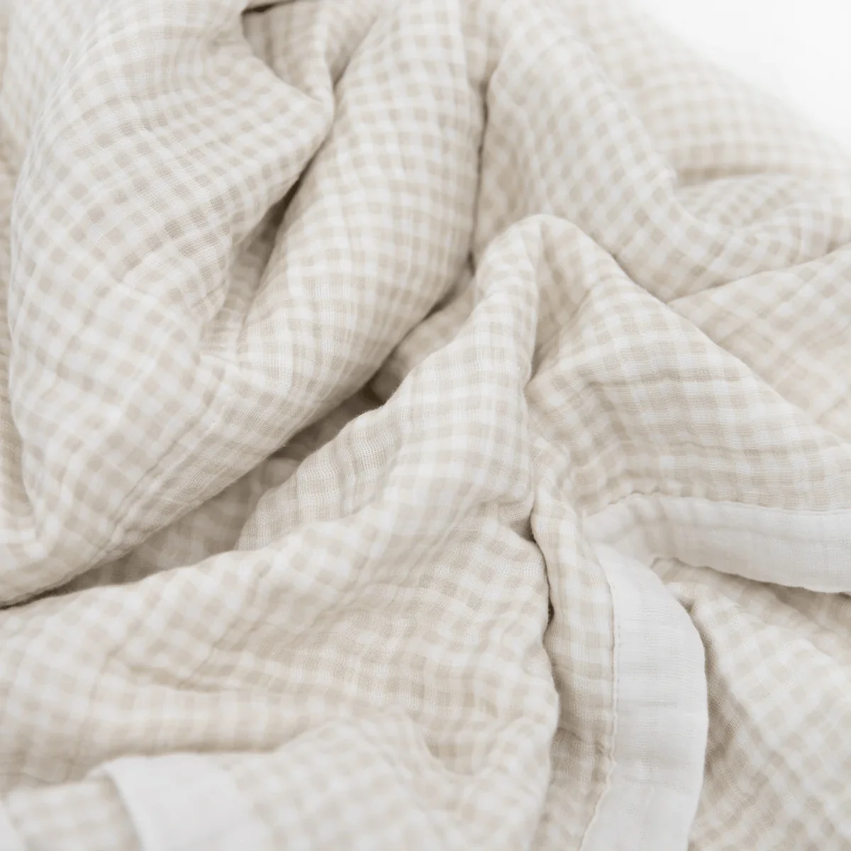 Cotton Muslin Quilted Throw: Tan Gingham - Image 3
