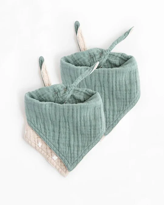 Cotton Muslin Reversible Bandana Bib 2 Pack: Taupe Cross - Image 2