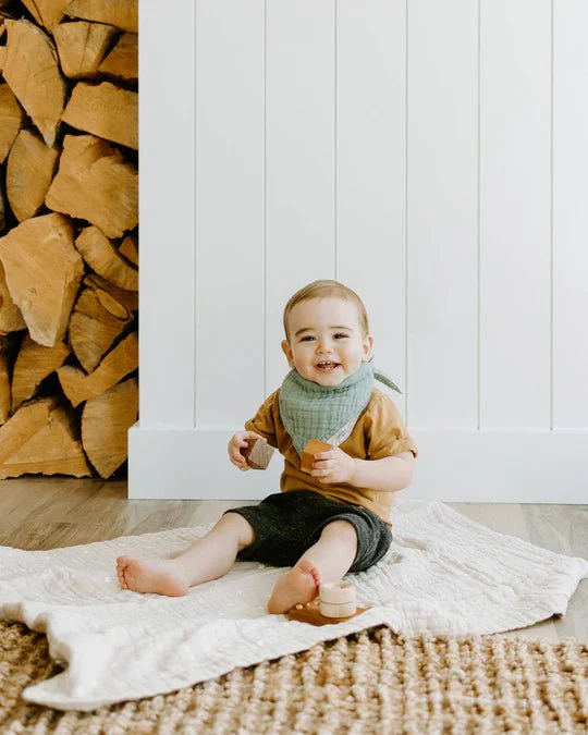 Cotton Muslin Reversible Bandana Bib 2 Pack: Taupe Cross - Image 5