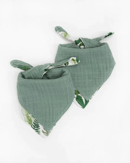 Cotton Muslin Reversible Bandana Bib 2 Pack: Tropical Leaf - Image 2