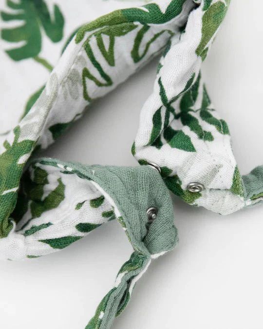 Cotton Muslin Reversible Bandana Bib 2 Pack: Tropical Leaf - Image 3