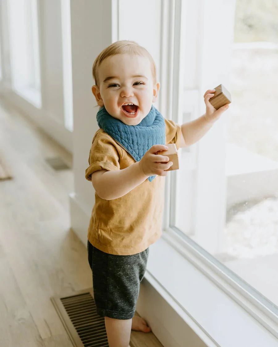 Cotton Muslin Reversible Bandana Bib: Lake - Image 3