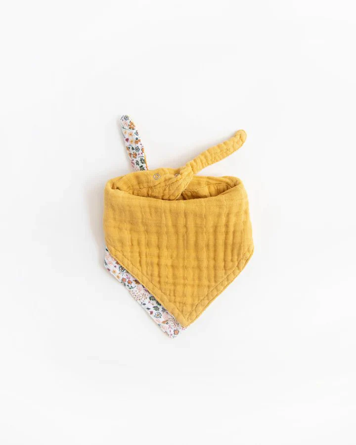 Cotton Muslin Reversible Bandana Bib: Pressed Petal - Image 2