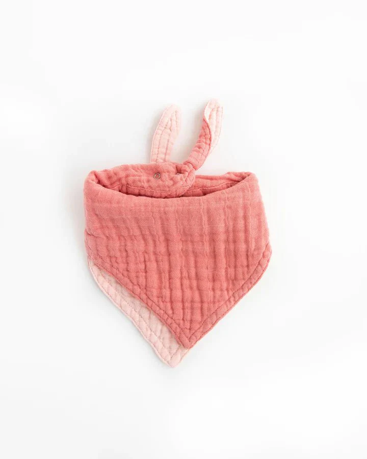 Cotton Muslin Reversible Bandana Bib: Rose Petal - Image 2