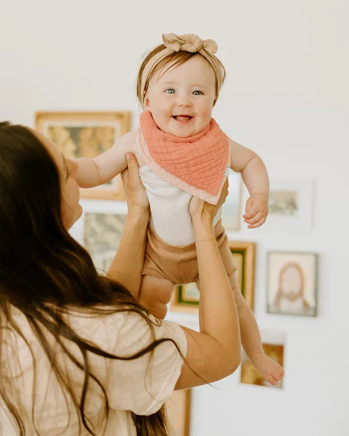 Cotton Muslin Reversible Bandana Bib: Rose Petal - Image 5
